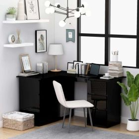 Corner Desk High Gloss Black 57.1"x39.4"x29.9" Engineered Wood