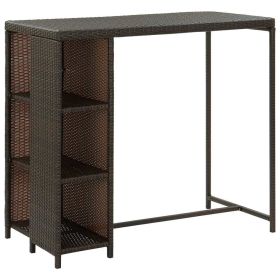 Bar Table with Storage Rack Brown 47.2"x23.6"x43.3" Poly Rattan