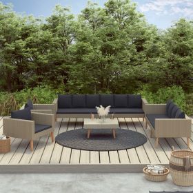 5 Piece Patio Lounge Set with Cushions Poly Rattan Beige