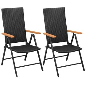 Stackable Patio Chairs 2 pcs Poly Rattan Black (Color: Black)