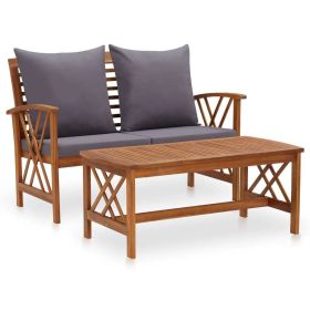 2 Piece Patio Lounge Set with Cushions Solid Acacia Wood (Color: Brown)