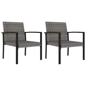 Patio Dining Chairs 2 pcs Poly Rattan Gray (Color: Grey)