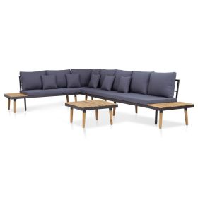 7-Seater Patio Lounge Set with Cushions Solid Acacia Wood Brown (Color: Brown)
