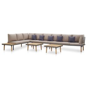 8-Seater Patio Lounge Set with Cushions Solid Acacia Wood (Color: Brown)
