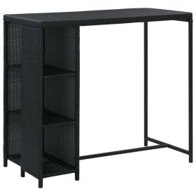Bar Table with Storage Rack Black 47.2"x23.6"x43.3" Poly Rattan (Color: Black)