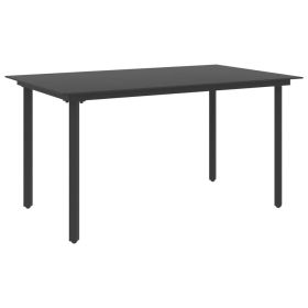 Patio Dining Table Black 59.1"x31.5"x29.1" Steel and Glass (Color: Black)
