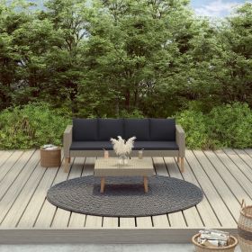 2 Piece Patio Lounge Set with Cushions Poly Rattan Beige (Color: Beige)
