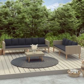 3 Piece Patio Lounge Set with Cushions Poly Rattan Beige (Color: Beige)