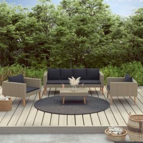 4 Piece Patio Lounge Set with Cushions Poly Rattan Beige (Color: Beige)
