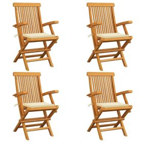Patio Chairs with Cream Cushions 4 pcs Solid Teak Wood (Color: Cream)