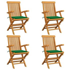 Patio Chairs with Green Cushions 4 pcs Solid Teak Wood (Color: Green)