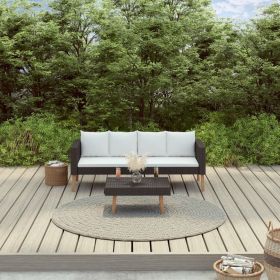 2 Piece Patio Lounge Set with Cushions Poly Rattan Black (Color: Black)