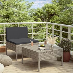 2 Piece Patio Lounge Set with Cushions Poly Rattan Gray (Color: Grey)